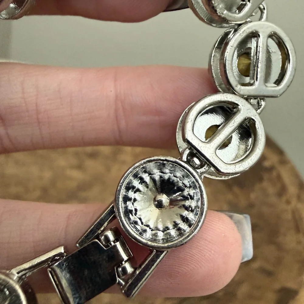 Rhinestone Silver Toned Halo Link Bracelet